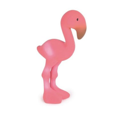 natuurrubber bijt en knijp speeltje, babyspeelgoed, natuurlijk babyspeelgoed, natuurrubber plantaardig gekleurd, eerlijk geproduceerd, flamingo 