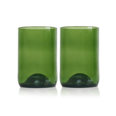 groene glazen, circulaire drink glazen, glazen van lege wijnflessen, upcyclede glazen, hergebruikte glazen, originele glazen, rebottled groene glazen, 