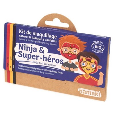 Schmink - Ninja & Superhero - 3 kleuren Superhero & Ninja, natuurlijke schmink, ecologische natuurlijke schmink, kinder schmink, namaki schmink, kinder make-up,
